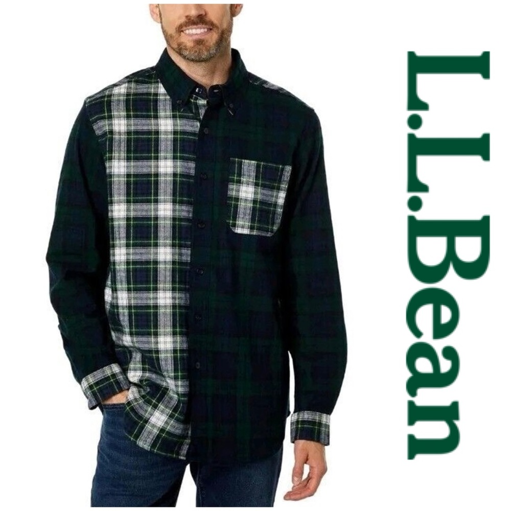 L.L. Bean Men’s Scotch Plaid Flannel Shirt Patchwork Color Block Tartan Large